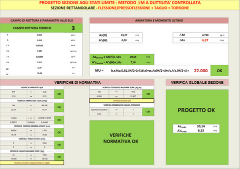 PROGETTO SEZIONE TRAVE statico/ sismico_M+N+T allo SLU a DUTTILITA' CONTROLLATA: 1) metodo DELTA M; 2) metodo WUCKOWSKI; 3) metodo ad ARMATURA ESATTA