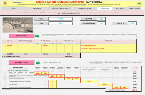 Calcolo CANONE DEMANIALE MARITTIMO. Programma in excel per la determinazione del canone demaniale marittimo per  attività Turistico/Ricreativa - Nautica da Diporto - Pesca e Acquicoltura - Cantieristica - Altre Finalita’ - Finalita’ Multiple.