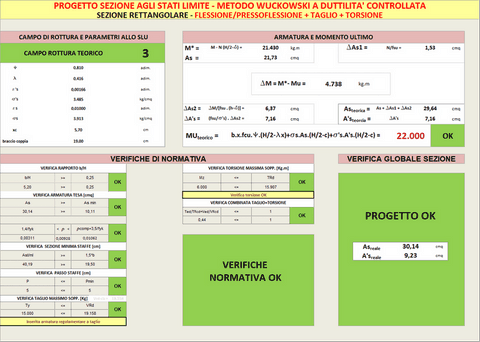 PROGETTO SEZIONE TRAVE statico/ sismico_M+N+T allo SLU a DUTTILITA' CONTROLLATA: 1) metodo DELTA M; 2) metodo WUCKOWSKI; 3) metodo ad ARMATURA ESATTA