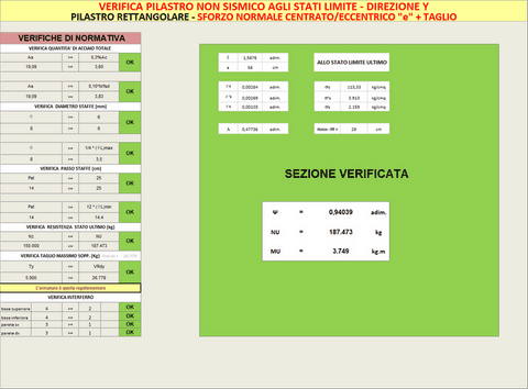 VERIFICA SEZIONE PILASTRO statico sottoposto a N centrato o con eccentricità "e" + Taglio