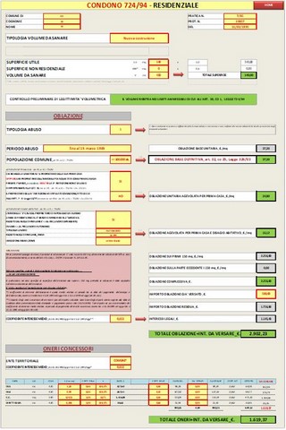 Liquidazione pratiche di condono edilizio. Definizione sanatoria edilizia ai sensi delle leggi 47/85, 724/94, 326/03 in excel