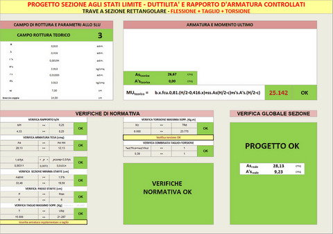 PROGETTO SEZIONE TRAVE statico/ sismico_M+N+T allo SLU a DUTTILITA' CONTROLLATA: 1) metodo DELTA M; 2) metodo WUCKOWSKI; 3) metodo ad ARMATURA ESATTA