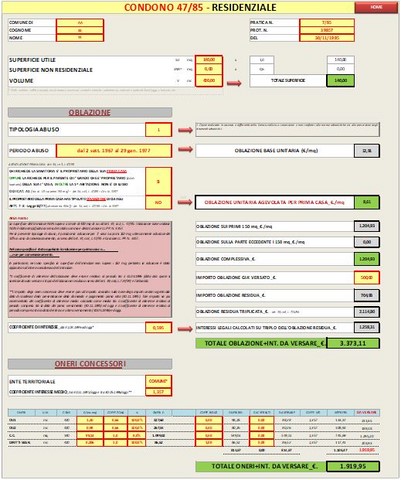 Liquidazione pratiche di condono edilizio. Definizione sanatoria edilizia ai sensi delle leggi 47/85, 724/94, 326/03 in excel