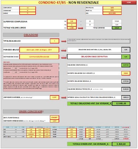 Liquidazione pratiche di condono edilizio. Definizione sanatoria edilizia ai sensi delle leggi 47/85, 724/94, 326/03 in excel